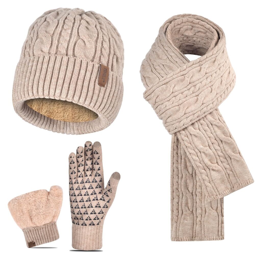4155 Beanie Hat Gloves Scarf Set Winter Warm Knit Knitted Neck Warmer